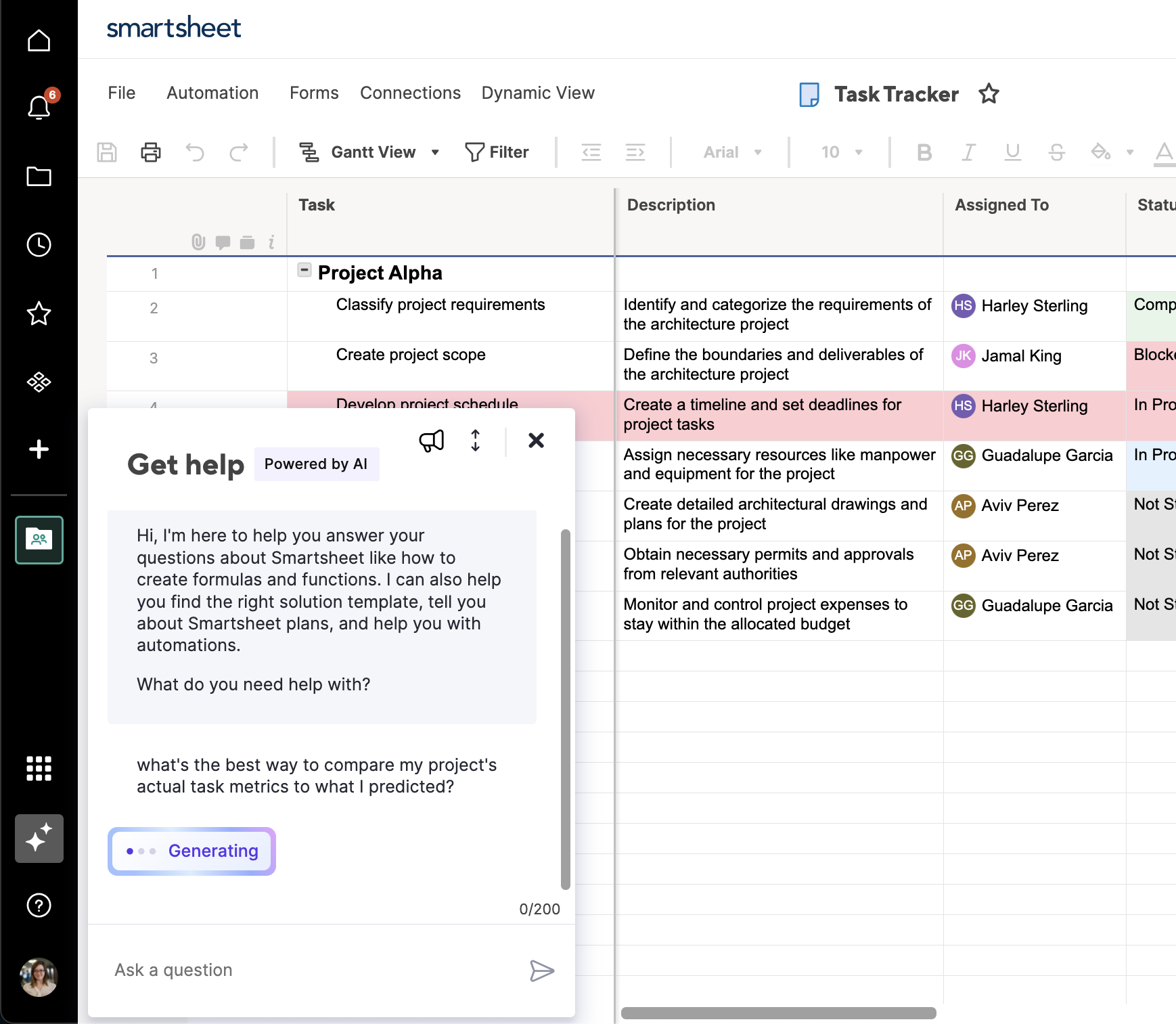 Get help with Smartsheet AI