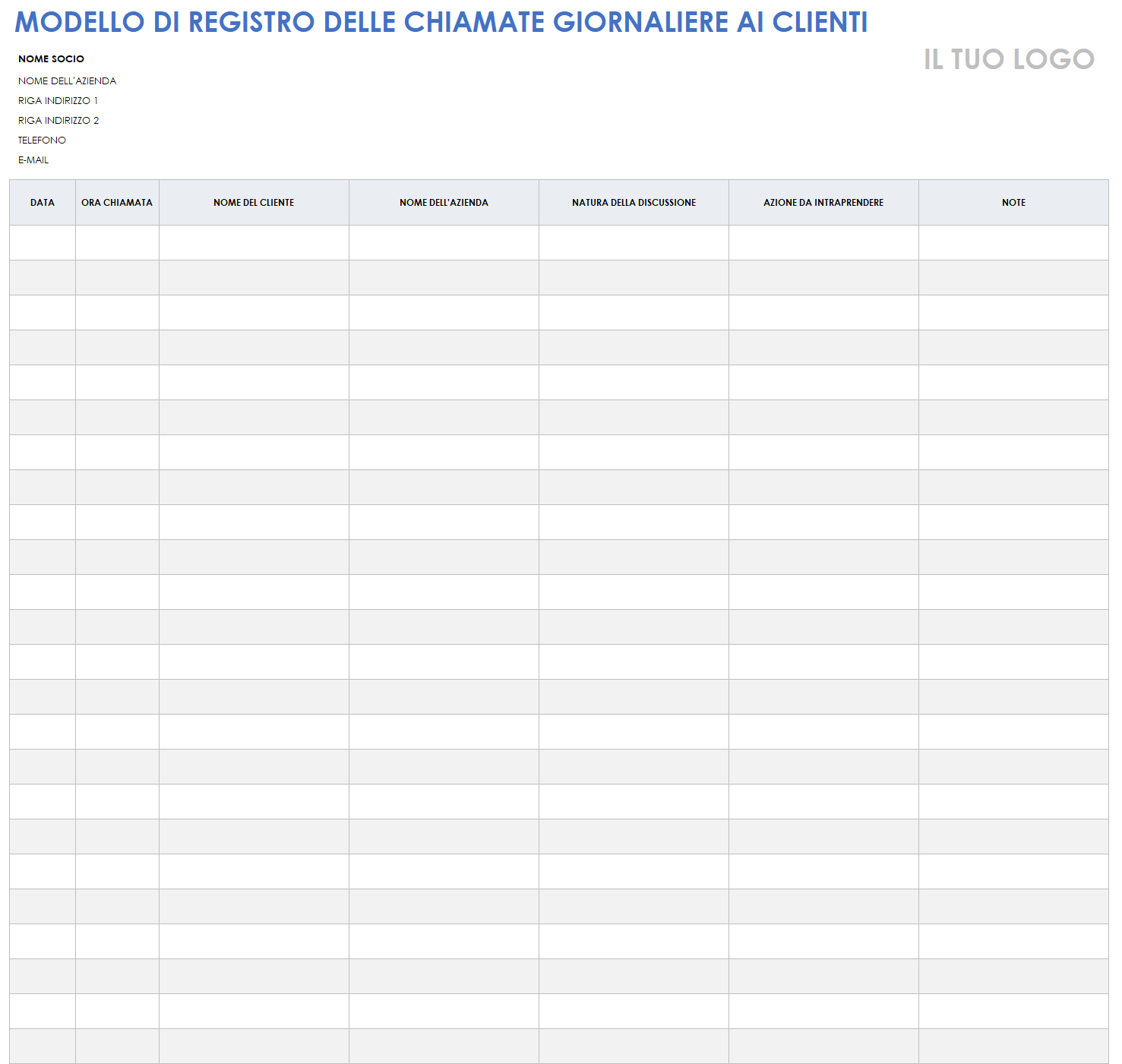 Registro giornaliero delle chiamate dei clienti