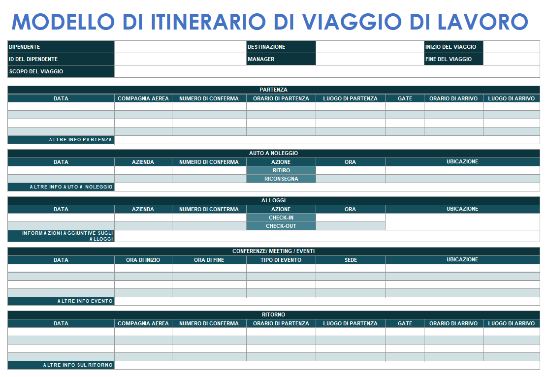  MODELLO DI ITINERARIO DI VIAGGIO D'AFFARI