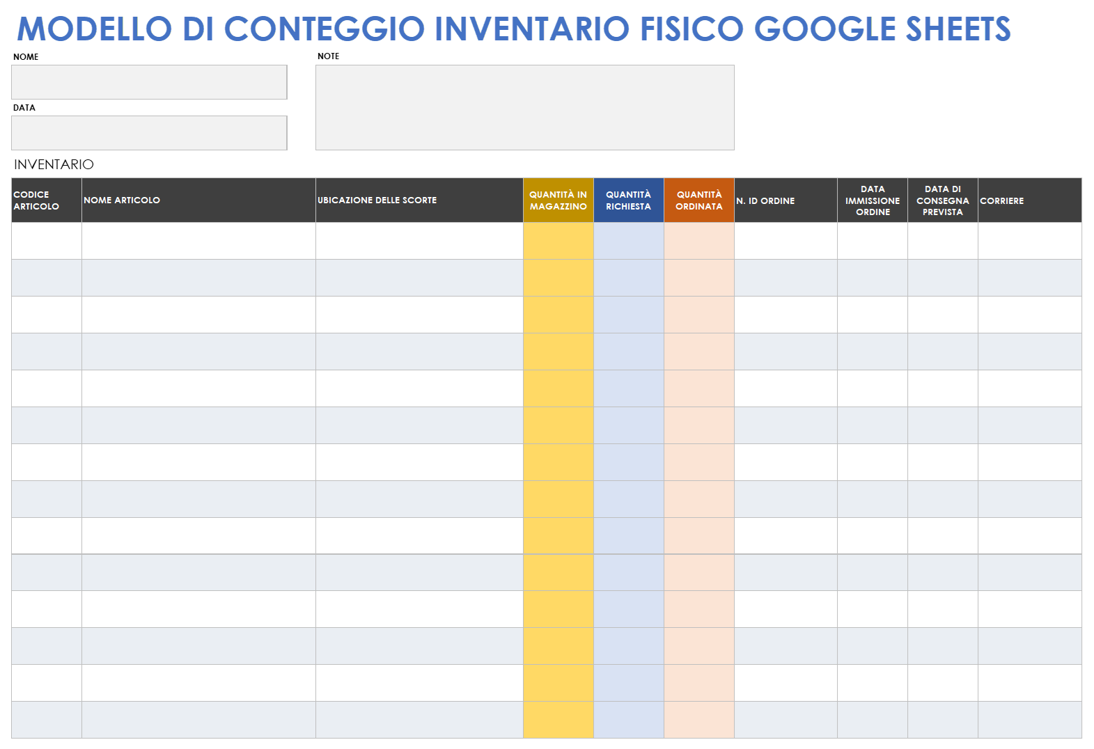  Modello di conteggio inventario fisico di fogli Google