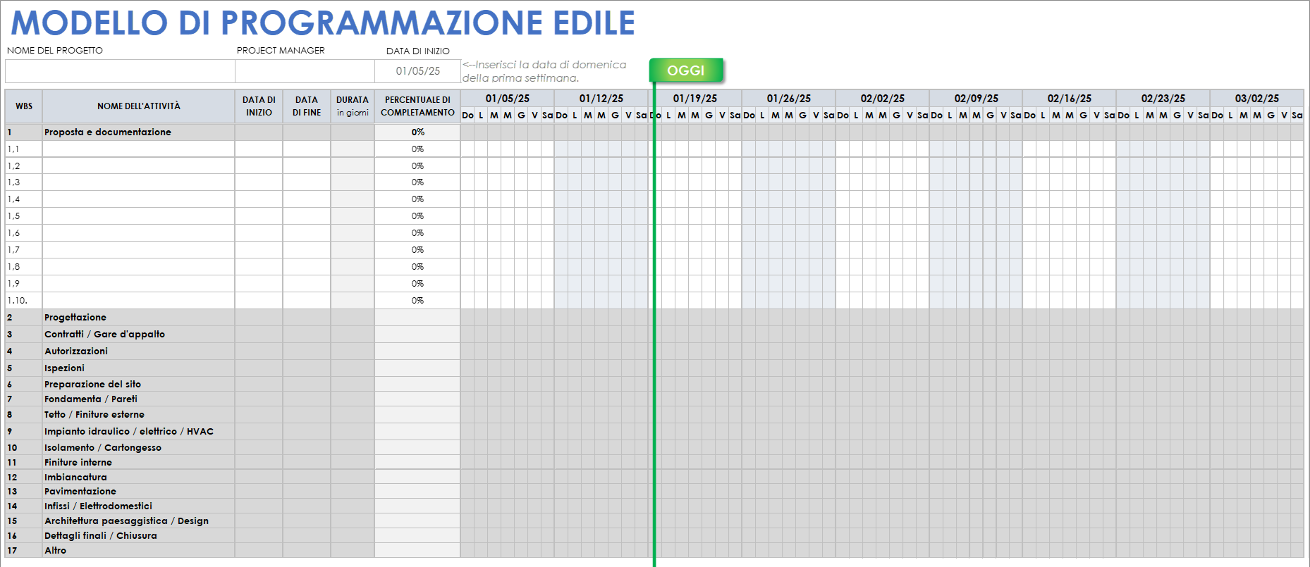  Foglio Google modello di pianificazione della costruzione