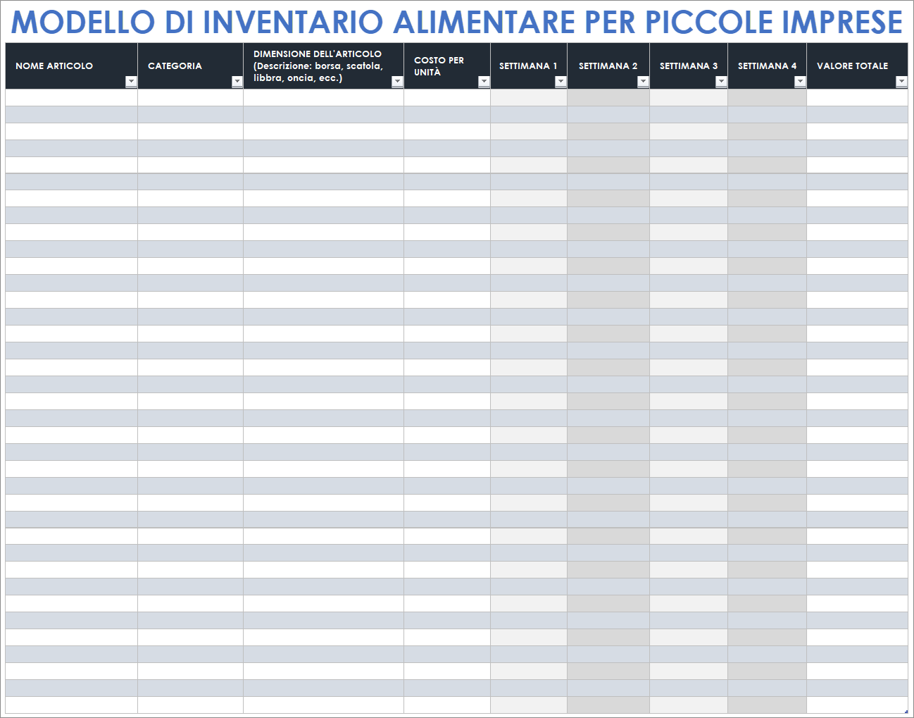  Modello di inventario alimentare per piccole imprese