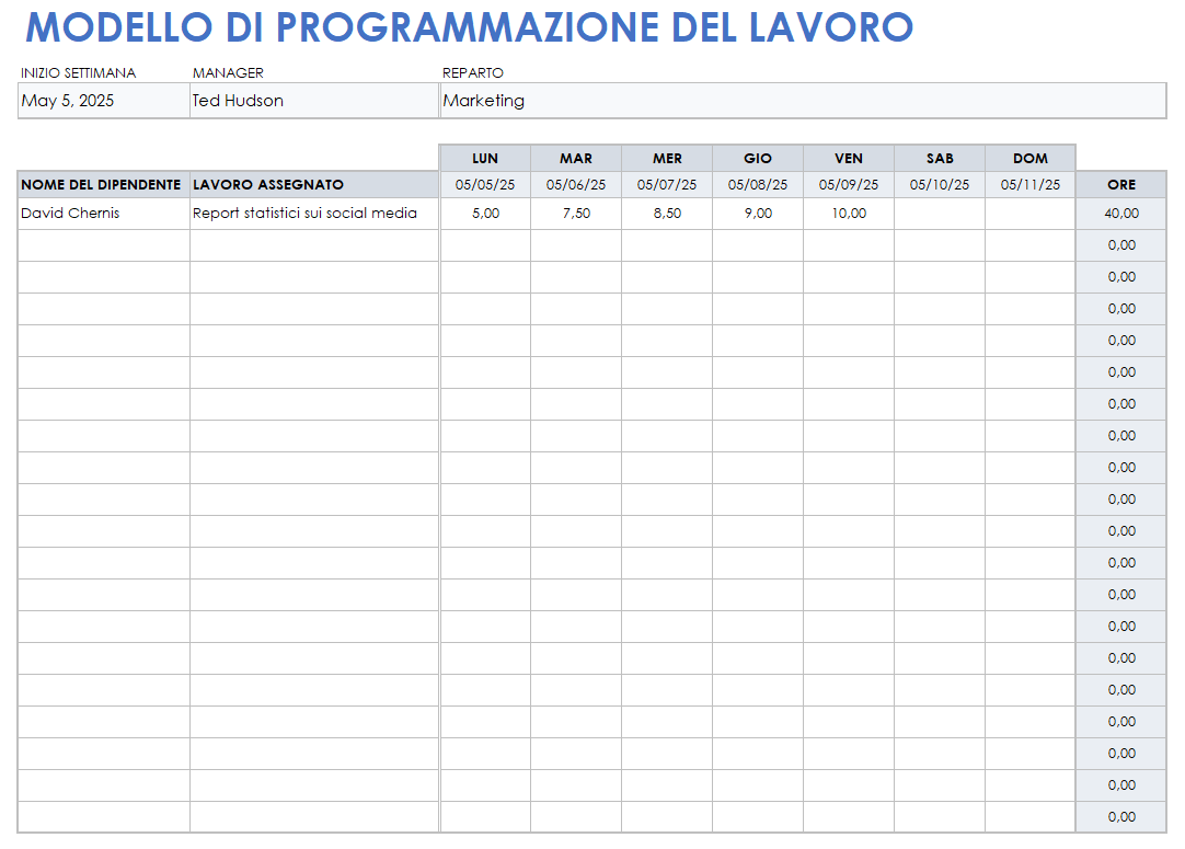  Foglio Google modello di orario di lavoro