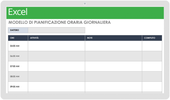  Modello di pianificazione oraria giornaliera