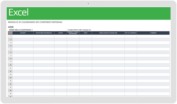 Calendario dei contenuti editoriali