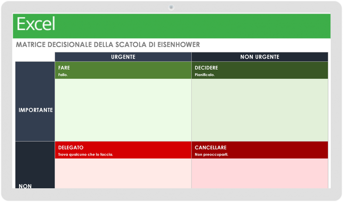 Modello Matrice Decisionale Eisenhower Box