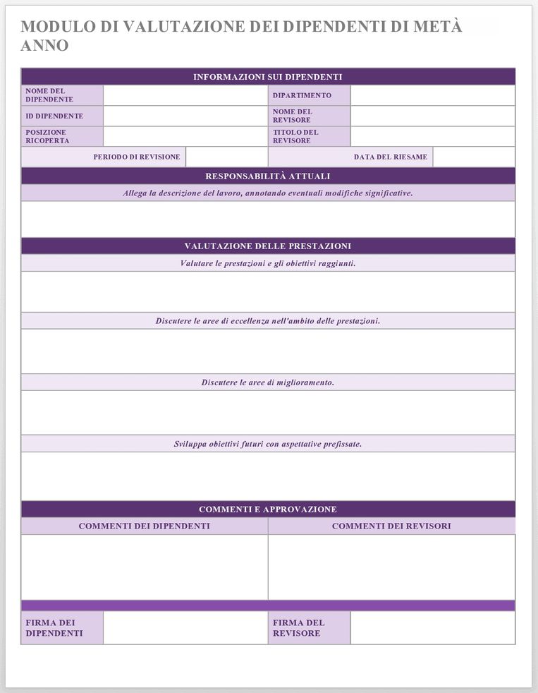 Midyear Employee Evaluation Template - Italian 