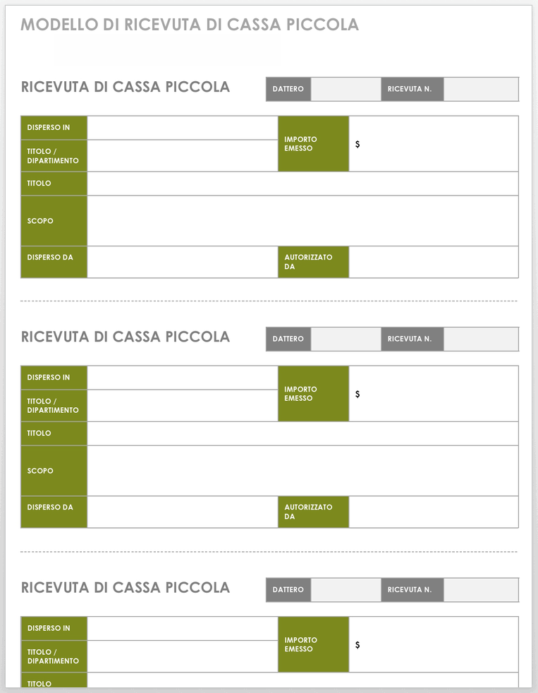  Modello per piccola ricevuta di cassa