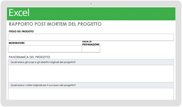  Modello di relazione post mortem del progetto