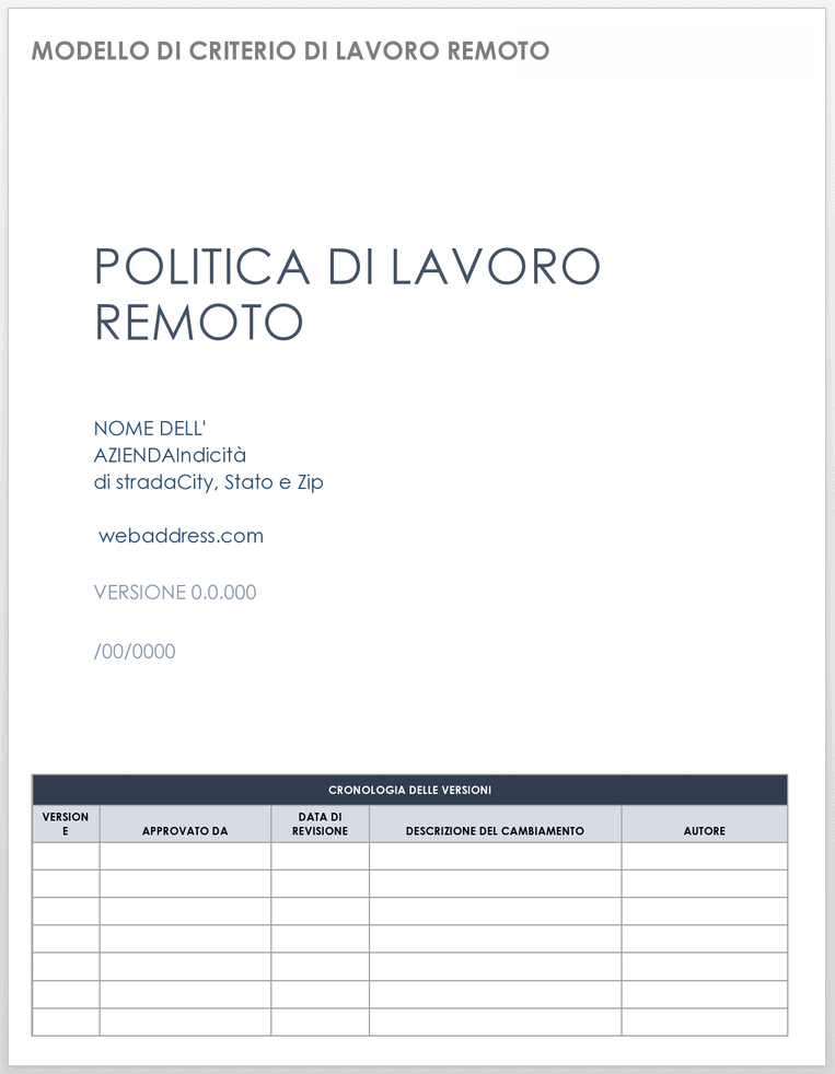  Modello di politica del lavoro a distanza